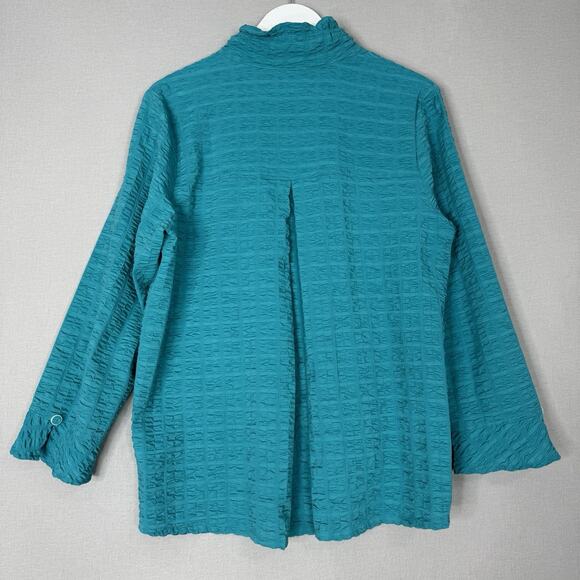Habitat Womens Top Medium Blue Gauze Ruffle Collar Shirt Funky Lagenlook Artsy - Picture 8 of 12
